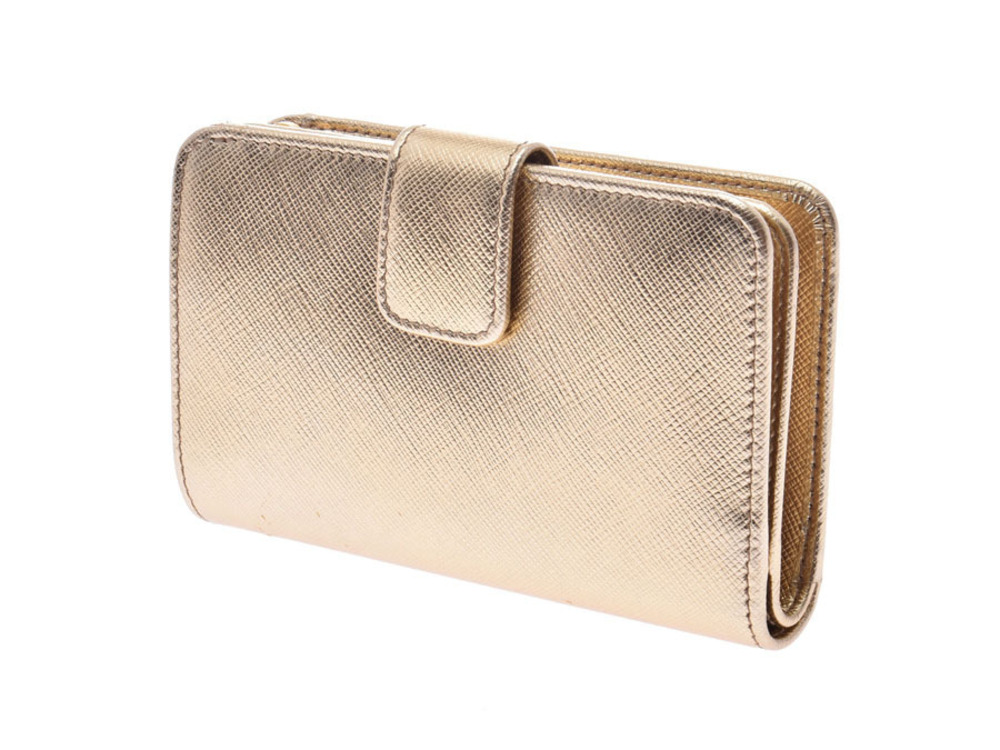 Prada Saffiano Gold Card fold Wallet Bi Gold